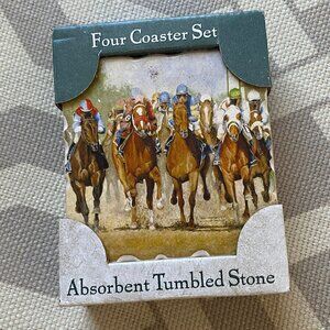 AbsorbaStone Coaster Set of 4 Horse Race Design NIB